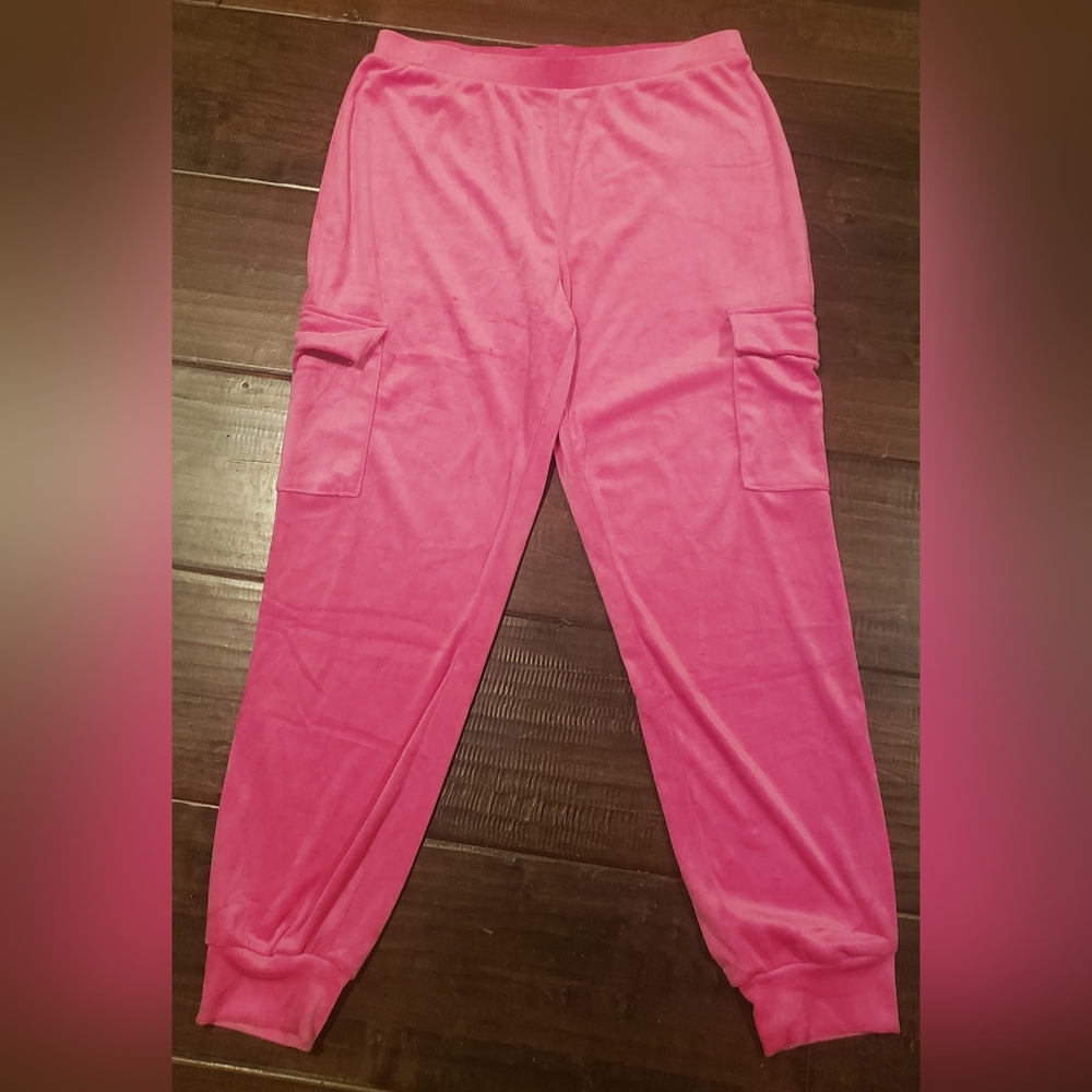 NEW! Steve Madden Velour Pink Cargo Pajama Joggers Size Large